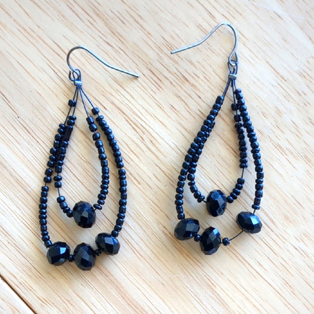 Elegant Black Beaded Earrings
